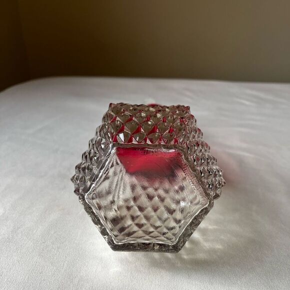 Vintage Ruby Red Diamond Point Glass Decanter with Stopper 12" Barware - Picture 6 of 12